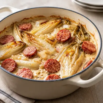 Gratin d’endives recette crémeuse à la saucisse