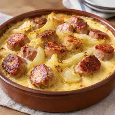 Gratin d’endives facile, saucisses fumées et emmental