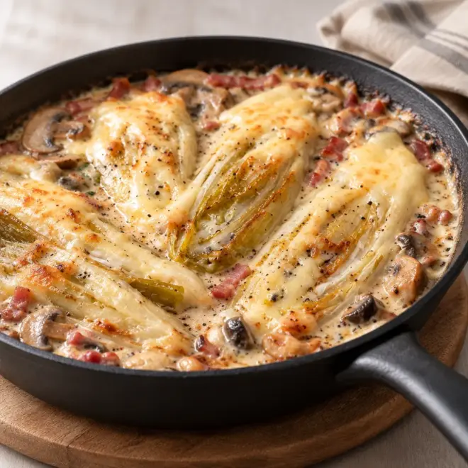 Gratin d’endives recette crémeuse aux lardons