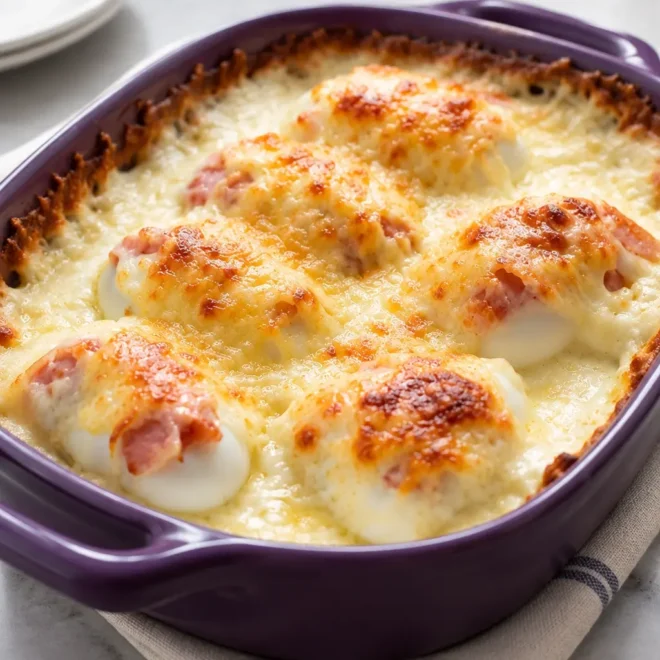 Gratin d’œufs au jambon facile et crémeux