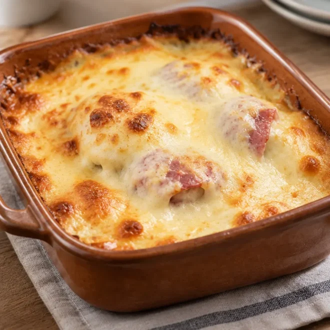 Gratin d’œufs au jambon facile et crémeux