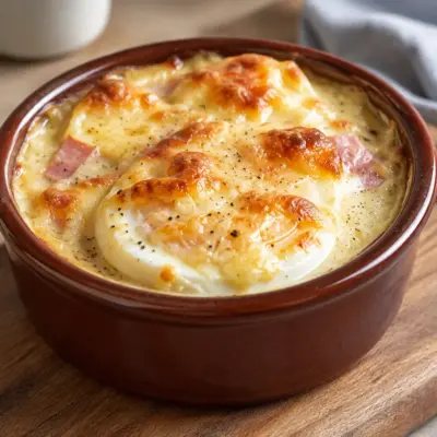 Gratin d’œufs au jambon facile et crémeux
