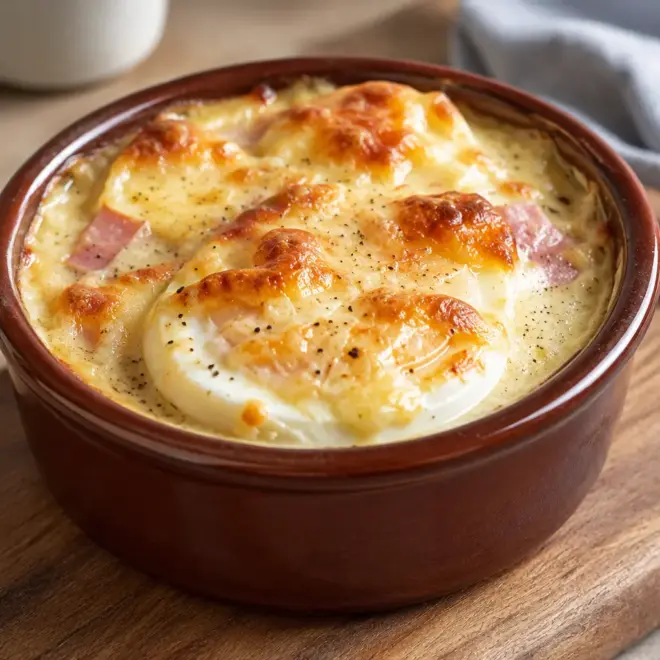 Gratin d’œufs au jambon facile et crémeux