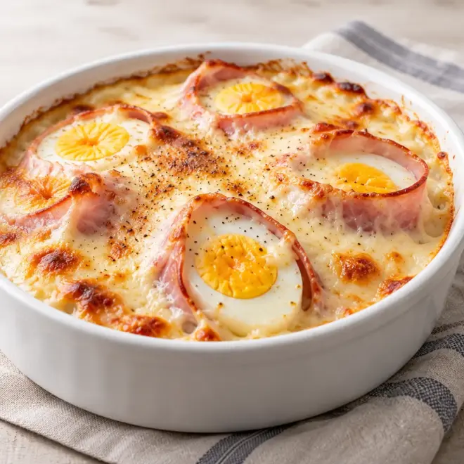 Gratin d’œufs et de jambon facile et doré
