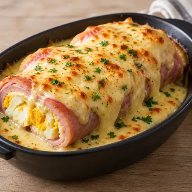 Gratin d’œufs recette facile au jambon