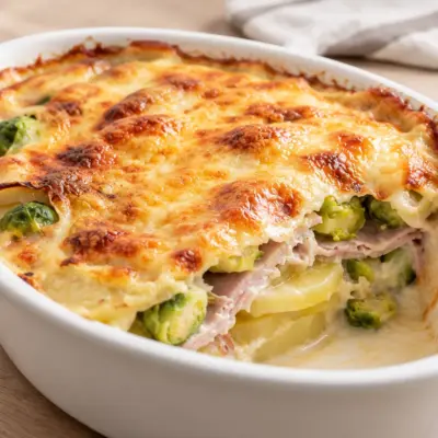 Gratin pommes de terre jambon et choux facile
