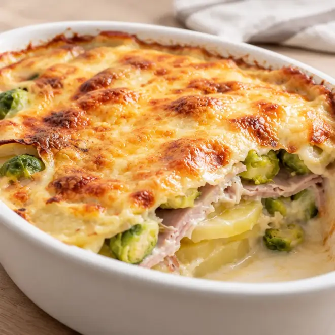 Gratin pommes de terre jambon et choux facile