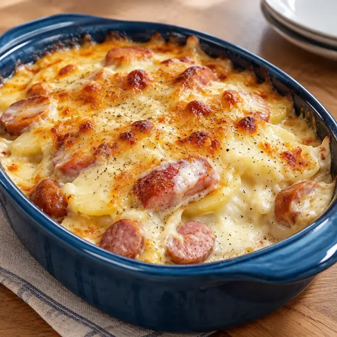 Gratin pommes de terre saucisse facile et crémeux