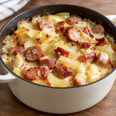 Gratin pommes de terre saucisse crémeux