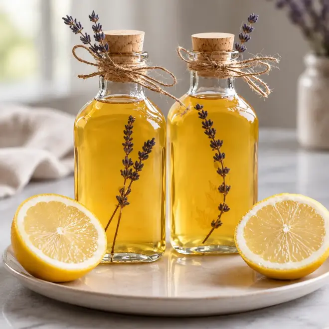 Infusion au citron et à la lavande, limpide et parfumée