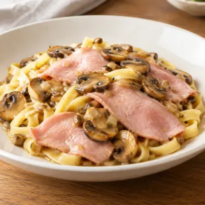 Jambon aux champignons sur tagliatelles facile
