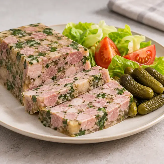 Jambon persillé, ferme, fondant et bien assaisonné