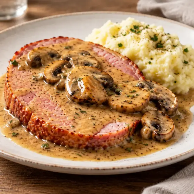 Jambon sauce Madère : recette facile aux champignons