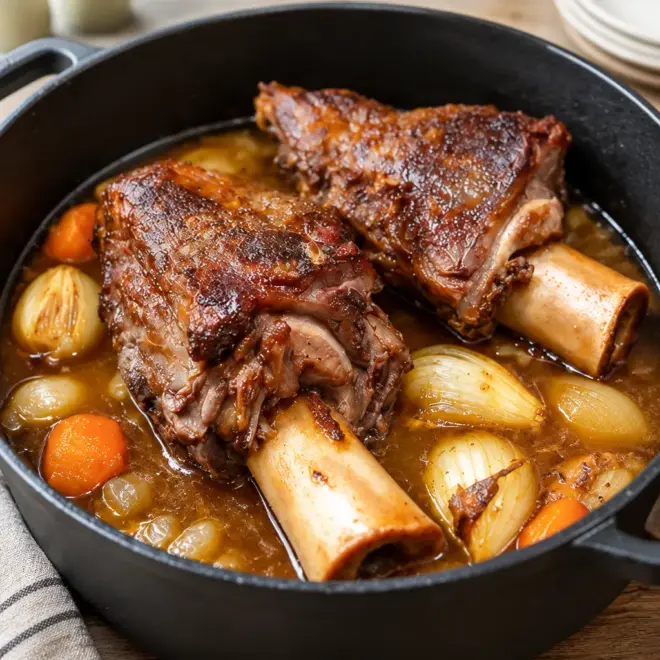 Jarrets d’agneau braisés, recette fondante