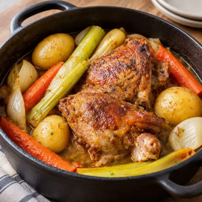Jarrets de porc braisés aux légumes