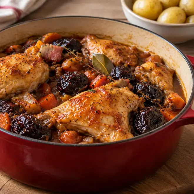 Lapin mijoté aux pruneaux facile en cocotte