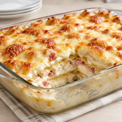 Lasagnes au poulet et au jambon faciles
