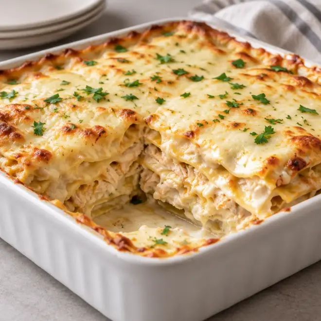 Lasagnes crémeuses au poulet faciles et gratinées