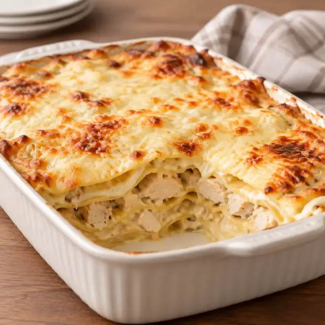 Lasagnes crémeuses au poulet faciles et fondantes