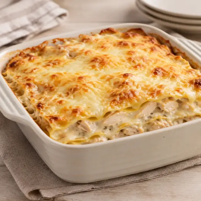 Lasagnes crémeuses au poulet faciles et gratinées