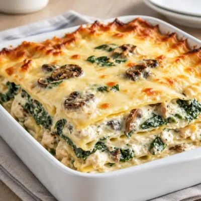 Lasagnes crémeuses aux champignons et épinards