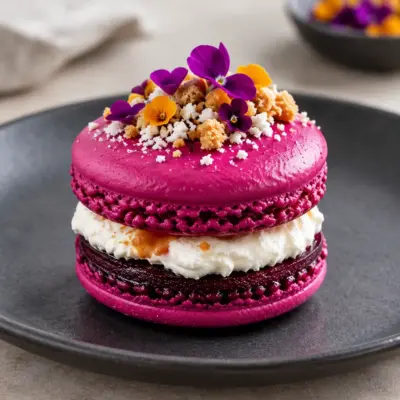 Macarons betterave chèvre, coques magenta