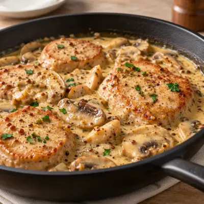 Médaillons de porc recette crémeuse aux champignons