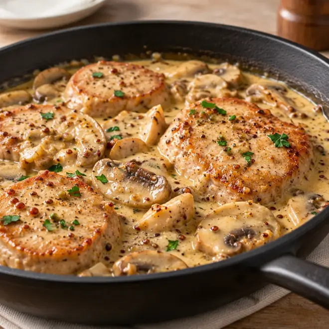 Médaillons de porc recette crémeuse aux champignons