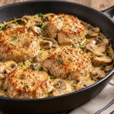Médaillons de porc crémeux aux champignons