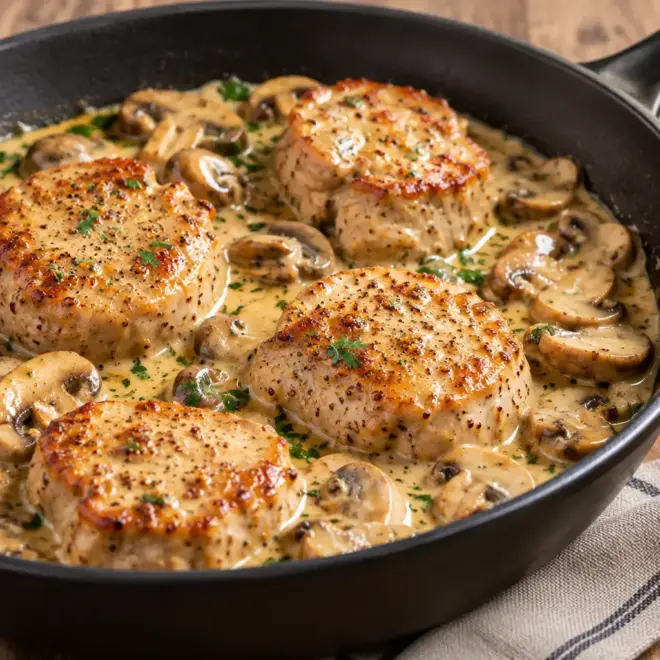 Médaillons de porc crémeux aux champignons