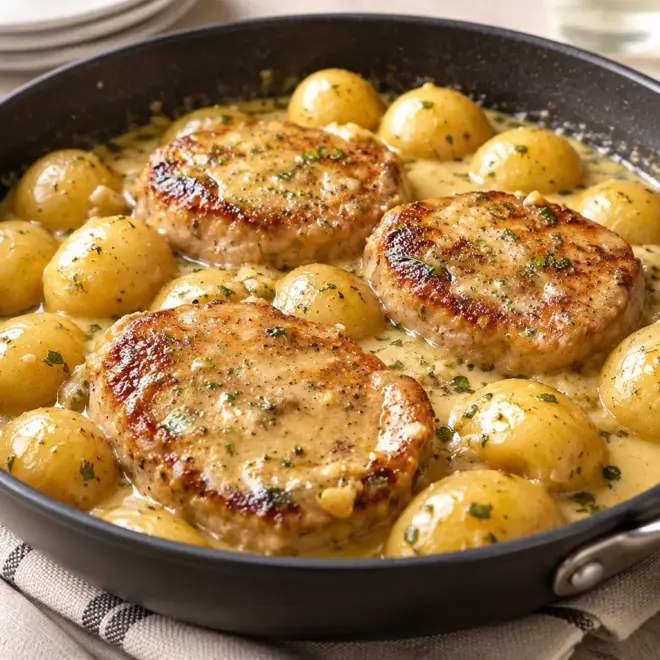 Médaillons de porc recette crémeuse à l’ail