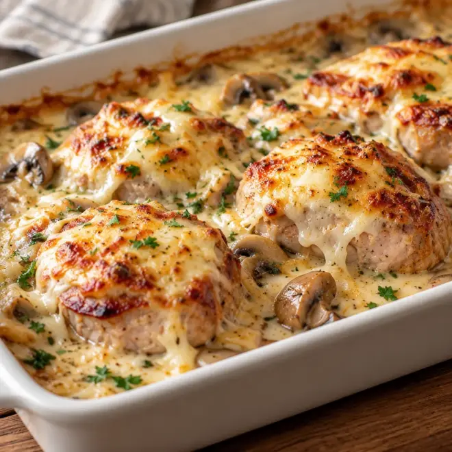 Médaillons de porc recette crémeuse et gratinée
