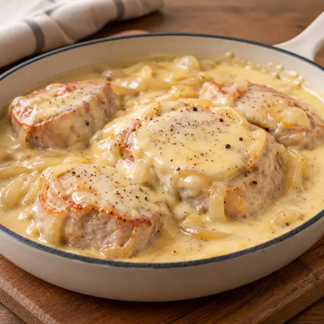 Médaillons de porc au maroilles, sauce crémeuse