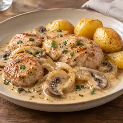 Médaillons de porc : recette aux champignons