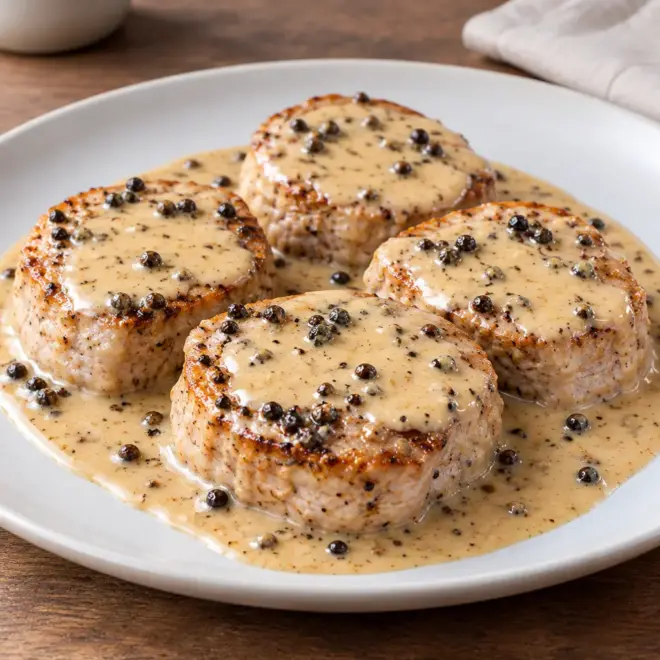 Médaillons de viande : sauce crémeuse au poivre