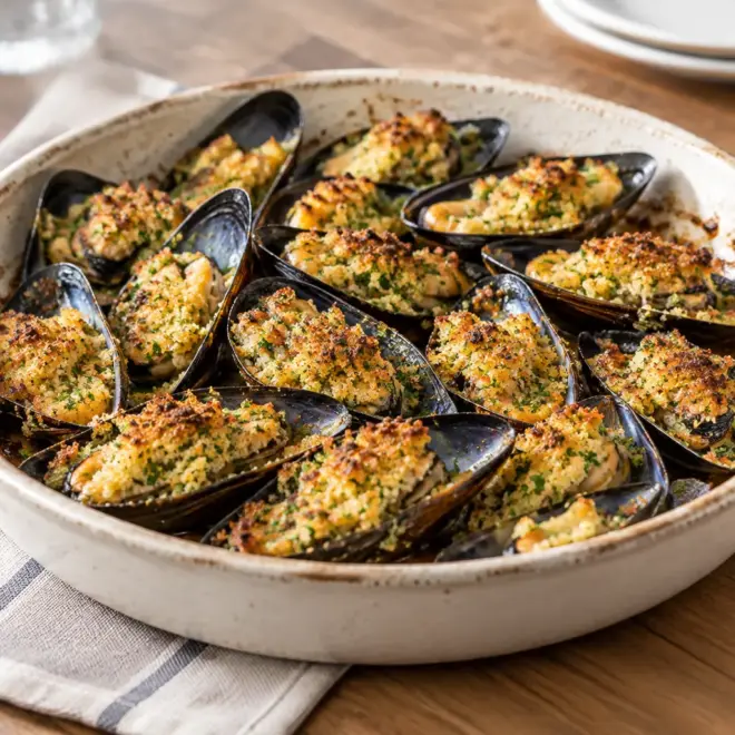 Moules gratinées faciles à l’ail et au persil