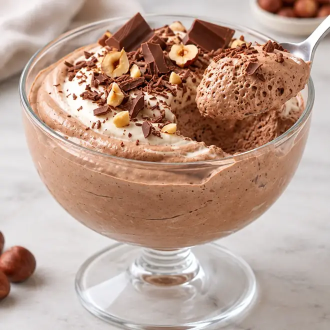 Mousse au chocolat recette aux noisettes aérienne