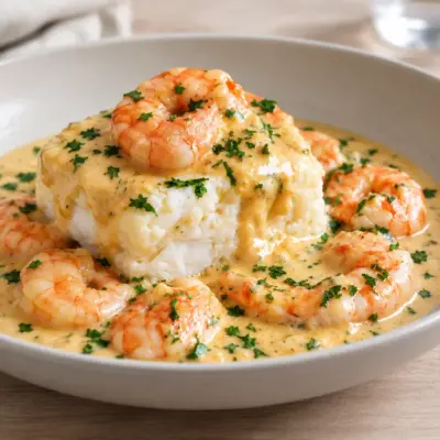 Mousseline de poisson : sauce crémeuse aux crevettes