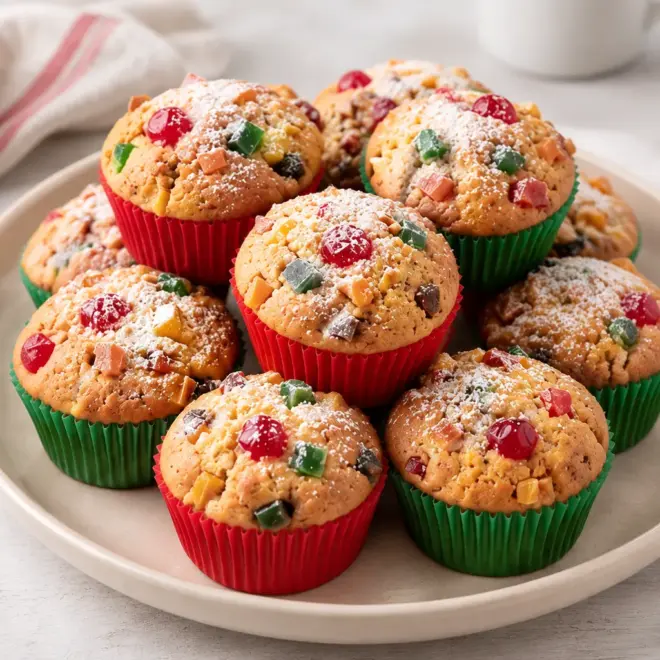 Muffins aux fruits confits, dorés et moelleux