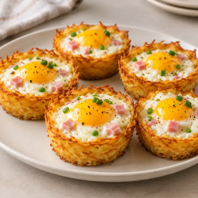 Nids de pommes de terre à l’œuf, croustillants et fondants