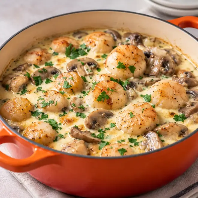Noix de Saint-Jacques crémeuses aux champignons