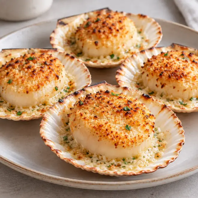 Noix de Saint-Jacques gratinées en coquille