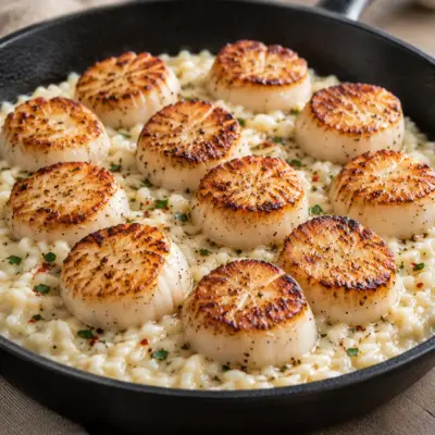 Noix de Saint-Jacques poêlées au risotto crémeux