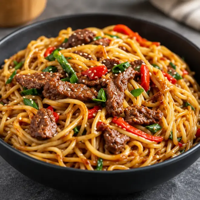 Nouilles Lo Mein au bœuf faciles au wok