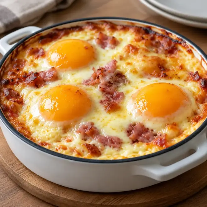 Œufs au four : bacon et fromage gratiné