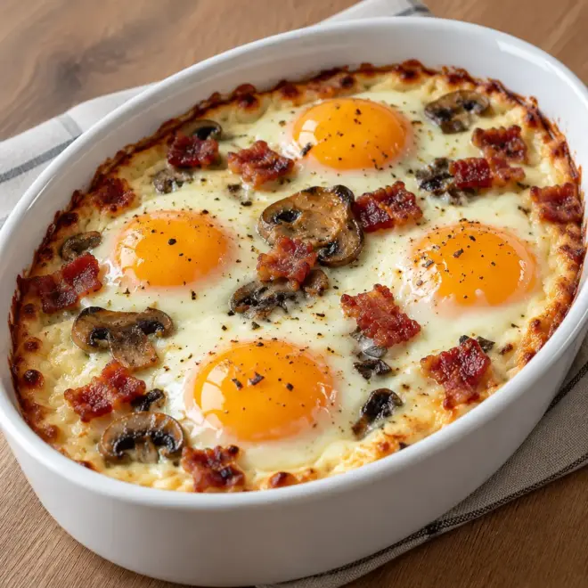 Œufs au four recette aux champignons et bacon