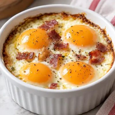 Œufs cocotte recette au chèvre et aux lardons