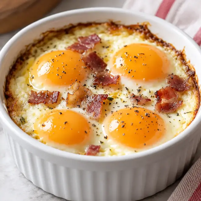 Œufs cocotte recette au chèvre et aux lardons