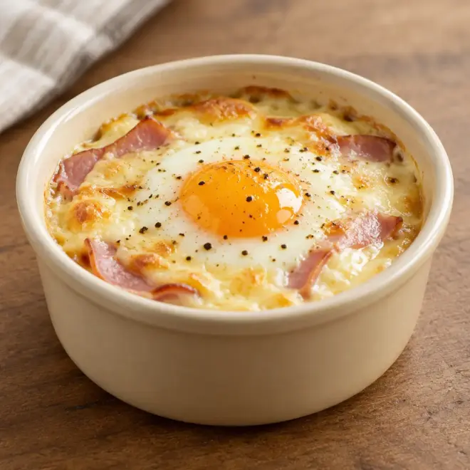 Œufs cocotte recette, jambon et fromage