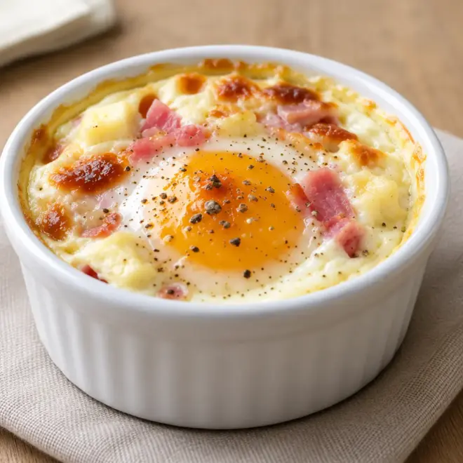 Œufs cocotte recette facile au jambon et fromage